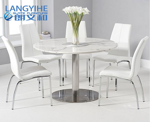 Döşemeli Sandalye 120cm Yuvarlak Mermer Yemek Masası