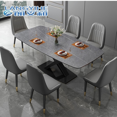 Paslanmaz Daire Minimalist Mermer Yemek Masası Metal Dikdörtgen