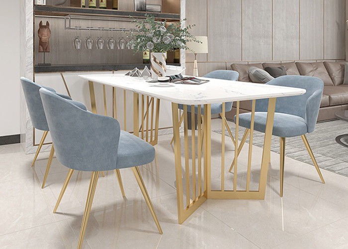 Paslanmaz Çelik Alt Çerçeve Modern Yemek Masası Mermer