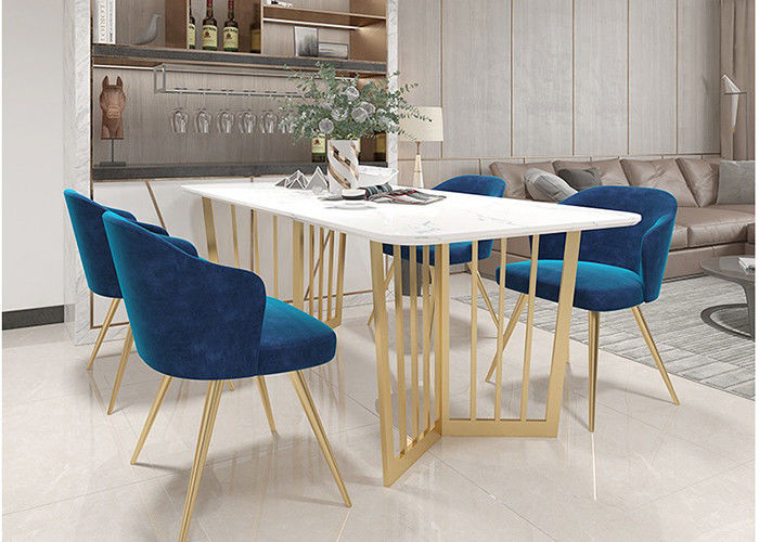 Paslanmaz Çelik Alt Çerçeve Modern Yemek Masası Mermer