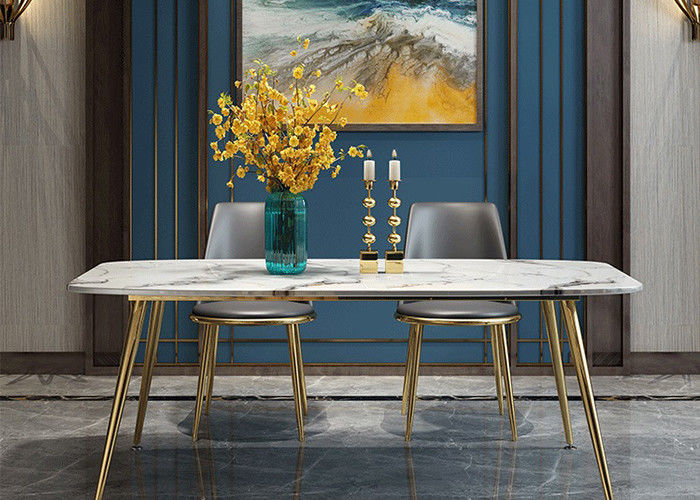 Şık 140x80x76cm Ev Lüks Mermer Yemek Masası
