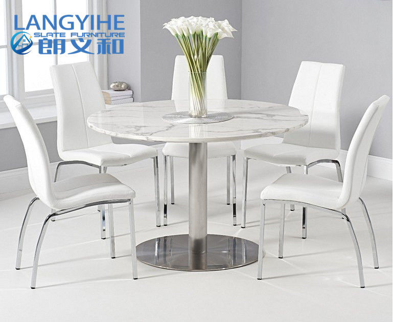 Döşemeli Sandalye 120cm Yuvarlak Mermer Yemek Masası