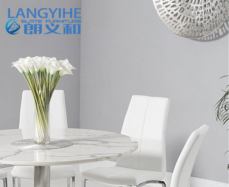 Döşemeli Sandalye 120cm Yuvarlak Mermer Yemek Masası