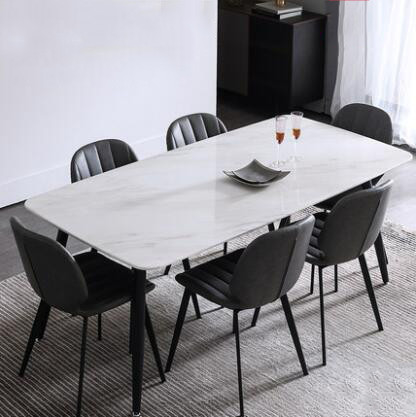Çizikleri Önler Minimalist Mermer Yemek Masası Ve Sandalye Kombinasyonu