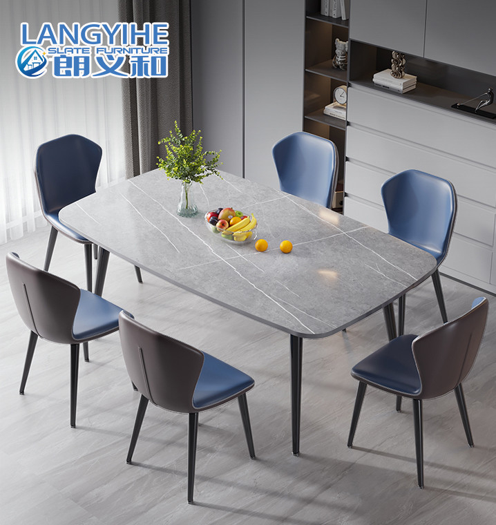 Metal Minimalist Mermer Yemek Masası Ve Sandalye Kombinasyonu Oval Şekil