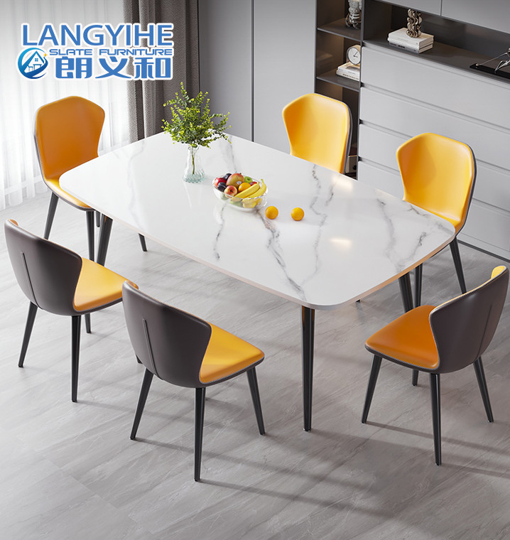 Metal Minimalist Mermer Yemek Masası Ve Sandalye Kombinasyonu Oval Şekil