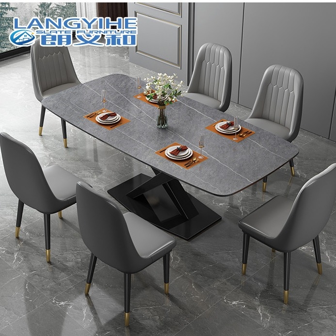 Paslanmaz Daire Minimalist Mermer Yemek Masası Metal Dikdörtgen