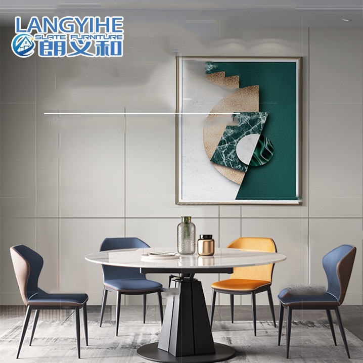 Kaya Döşeme Teleskopik Minimalist Mermer Yemek Masası Yuvarlak Modern İtalyan Tarzı