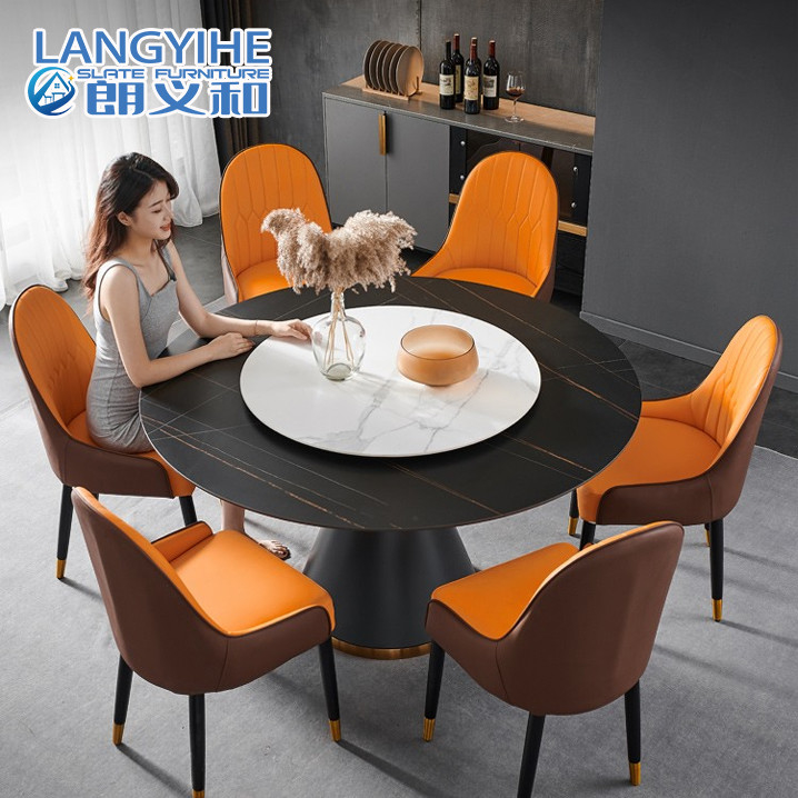 Nordic Rock Slab Yuvarlak Mermer Yemek Masası 8 Ev İçin