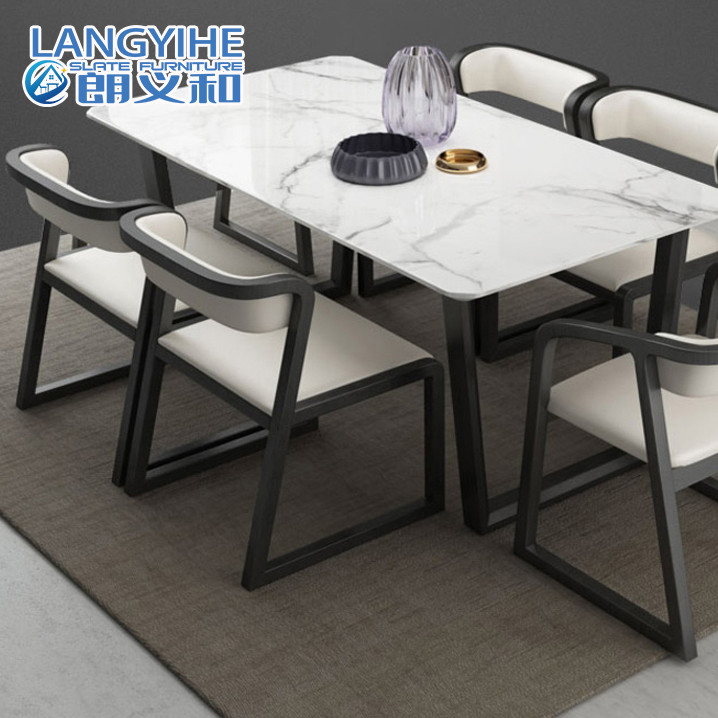 Mermer Masif Ahşap Yemek Masası ve Sandalye İskandinav Modern Minimalist
