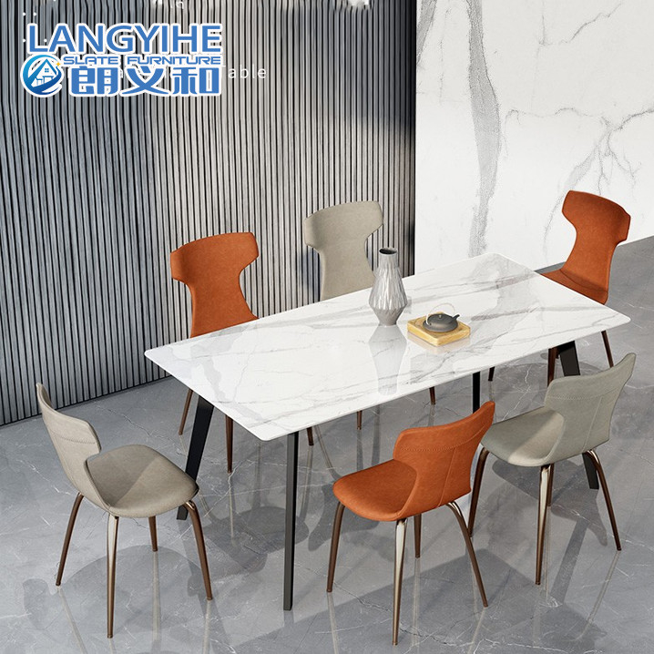 Rock Slab Minimalist Dikdörtgen Mermer Yemek Masası Nordic