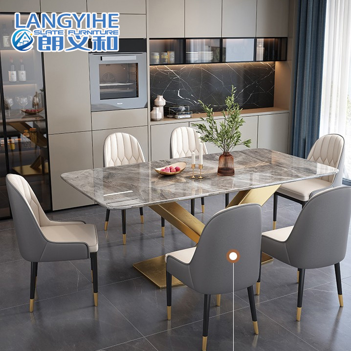 Dört veya Altı Sandalyeli Modern Rock Slate Dikdörtgen Yemek Masası