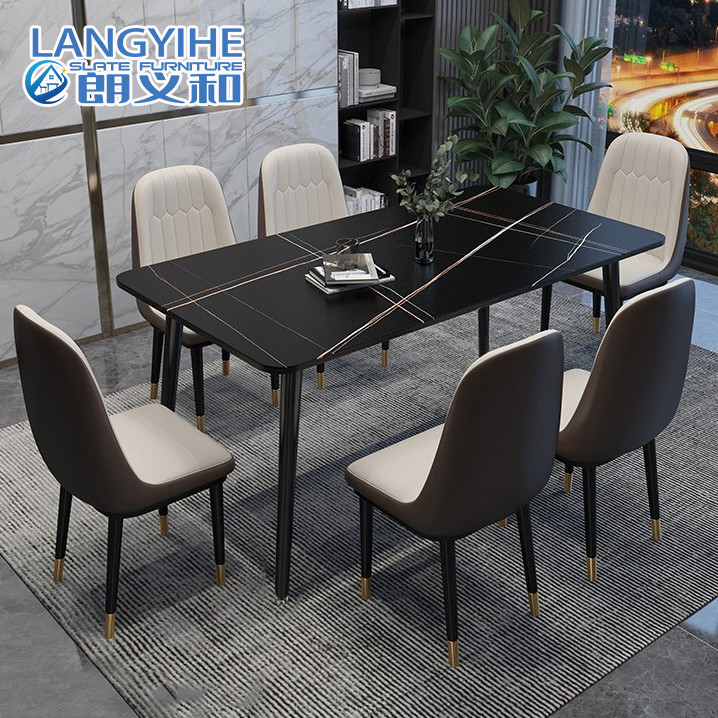 Taş Döşeme Modern Minimalist Mermer Yemek Masası Dikdörtgen