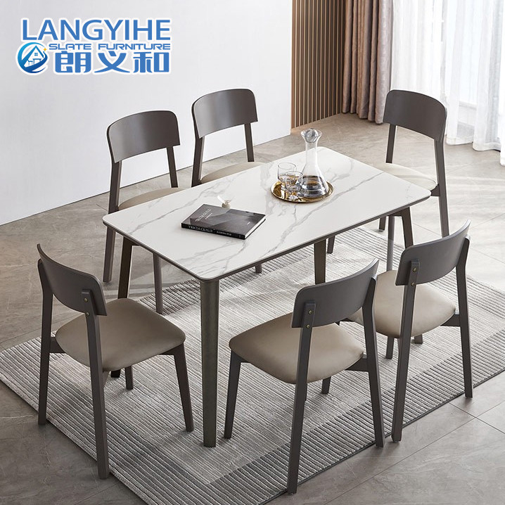Kompozit Levha Minimalist Mermer Yemek Masası Modern
