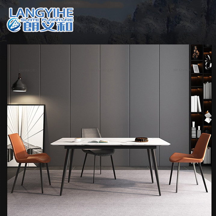 Rock Slab Nordic Mermer Yemek Masası Modern Minimalist
