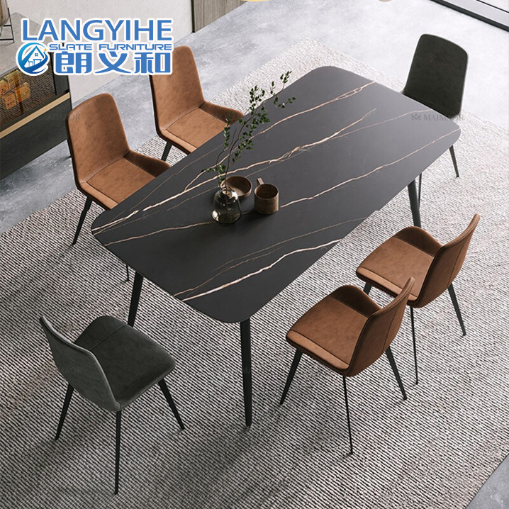 Rock Slab Nordic Mermer Yemek Masası Modern Minimalist