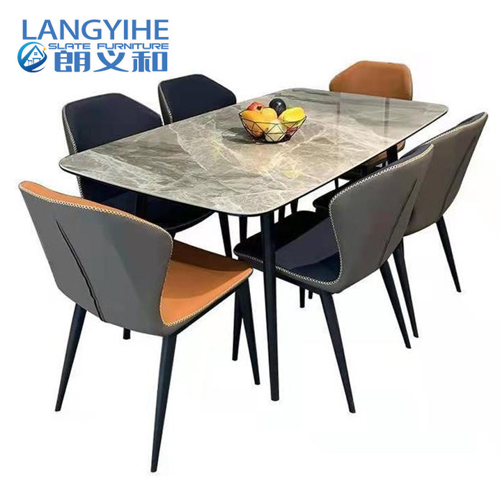 İtalyan Minimalist Rock Board Yemek Masası Dikdörtgen Küçük Daire Yemek Masası Kombinasyonu