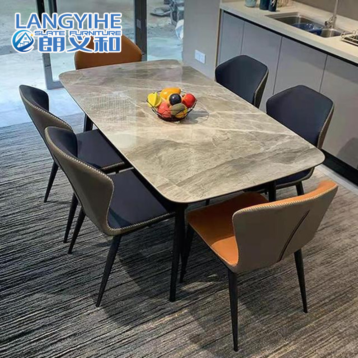 İtalyan Minimalist Rock Board Yemek Masası Dikdörtgen Küçük Daire Yemek Masası Kombinasyonu